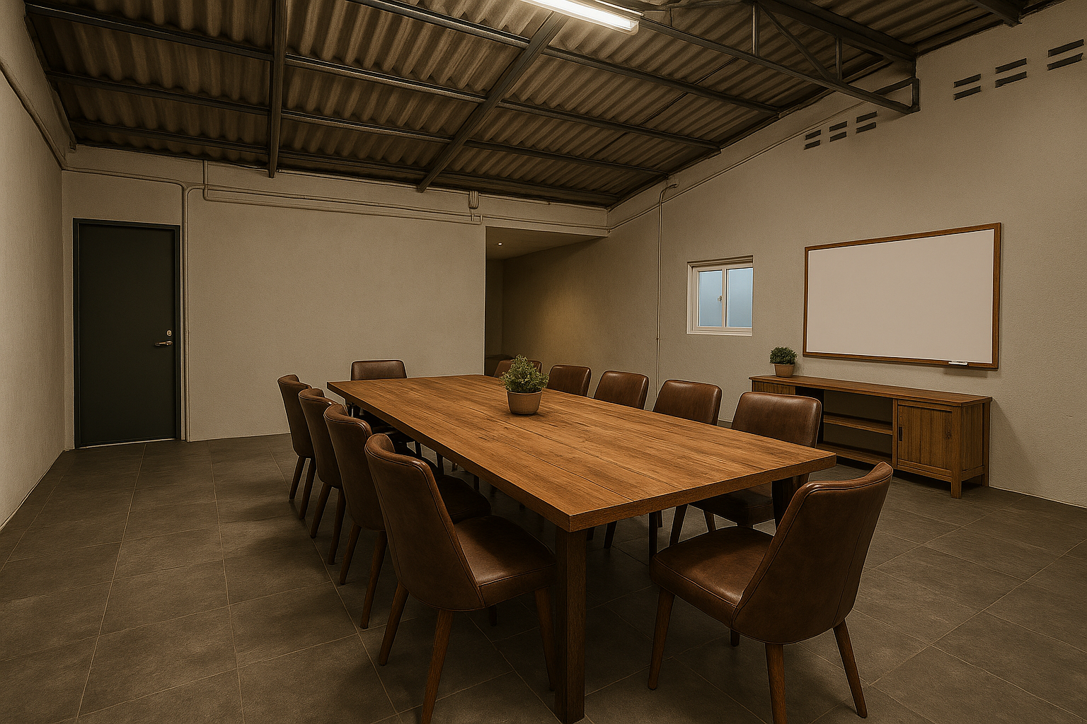 Outdoor lounge seating with shade and open view of the fields